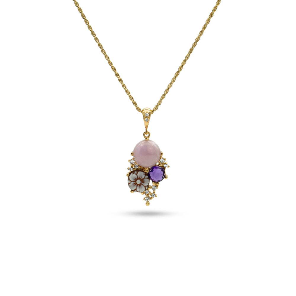 PENDENTE VANITY KUNZITE ROSA AMETISTA E CAMMEO